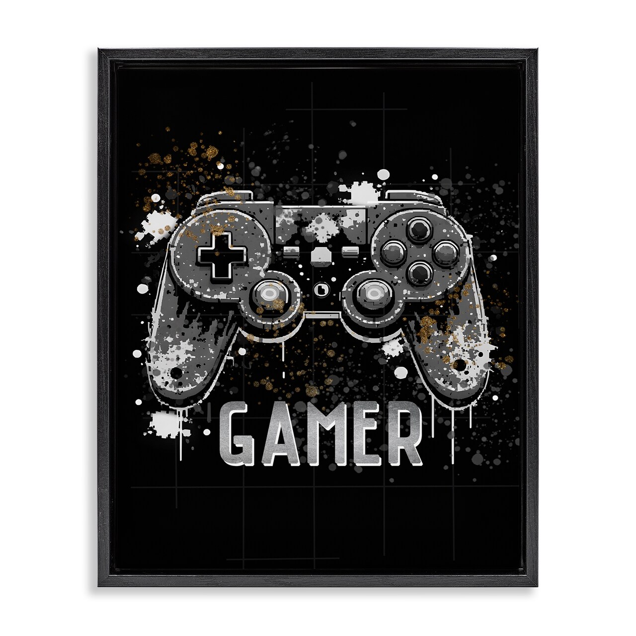 Stupell Industries Gamer with Modern Splash Framed Floater Canvas Wall Art Design by Kim Allen